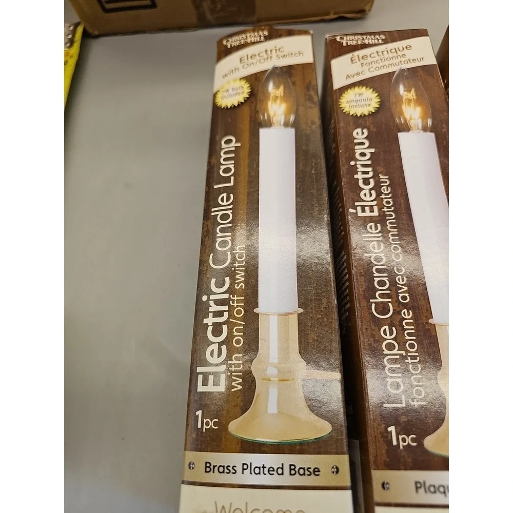 5 Christmas Tree Hill Electric Candle Lamp Bread Plated Base NIB